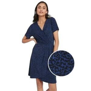Banana Republic Blue and Black Animal Print Wrap Dress Womens Size Large NWT